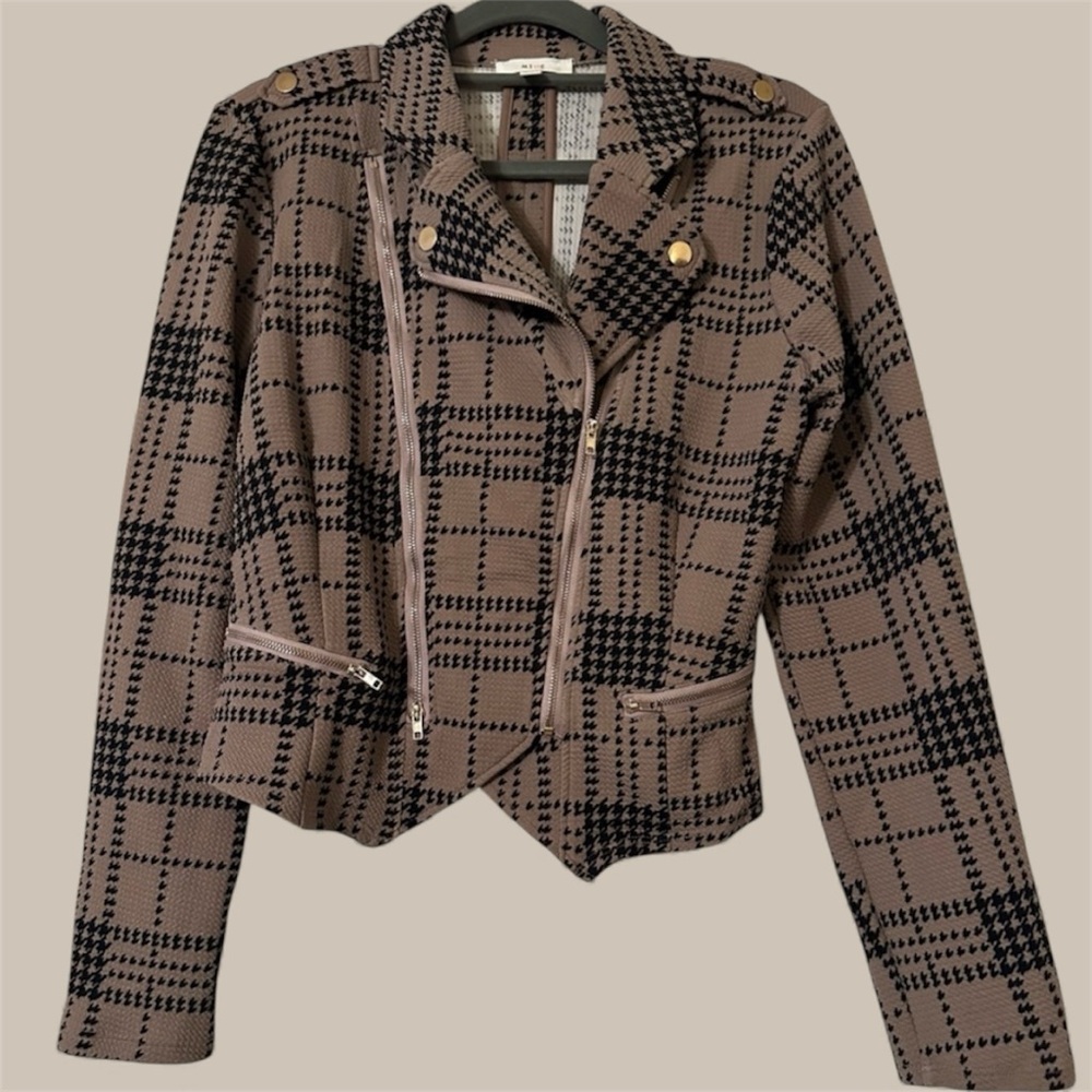 NWOT Mine | Plaid Knit Moto Jacket